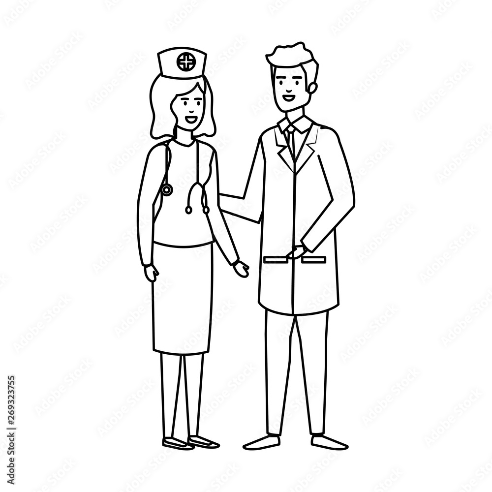 couple of professionals doctor and nurse characters couple of professionals doctor and nurse characters