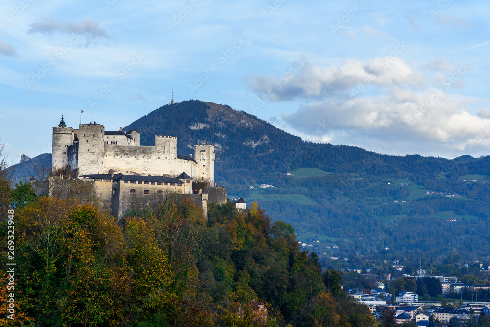 Fototapeta premium Hohensalzburg Fortress on small hill. Salzburg. Austria