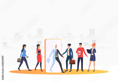 Recruitment agency searching for job applicants. HR, headhunting, hiring concept. Vector illustration can be used for topics like business, recruitment, employment