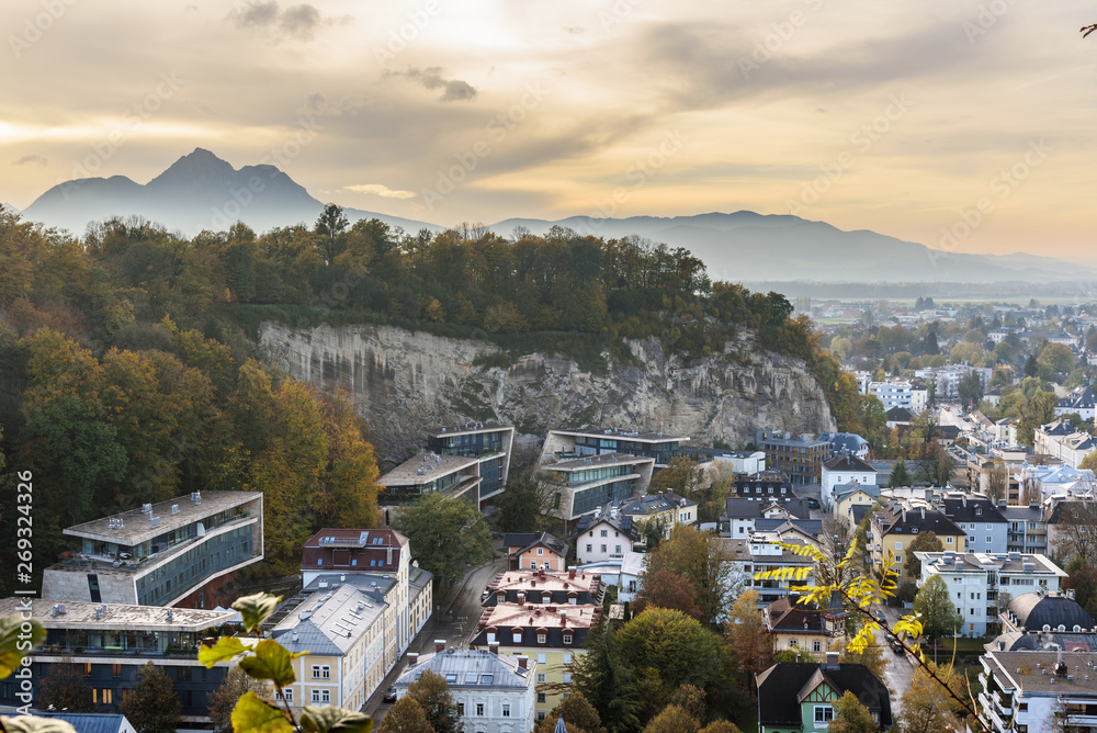 Naklejka premium View on district Riedenburg at the foot of Rainberg mount. Salzburg. Ausria