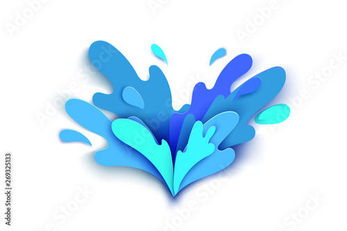 Splashes of water in paper cut style. stock vector illustration.