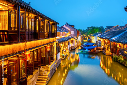 Canvas Print Beautiful Night View of Zhouzhuang, an Ancient Town in Jiangsu Province