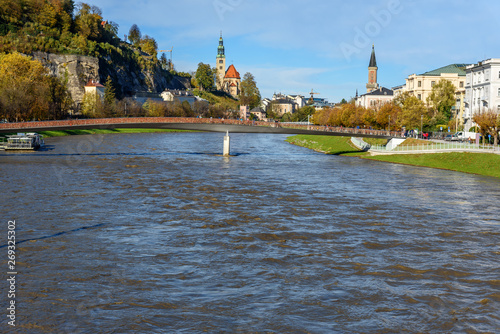 Makartsteg bridge over Salzach River in Salzburg. Austria photo