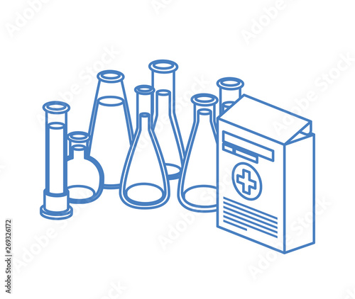 laboratory instruments with medicines in white background