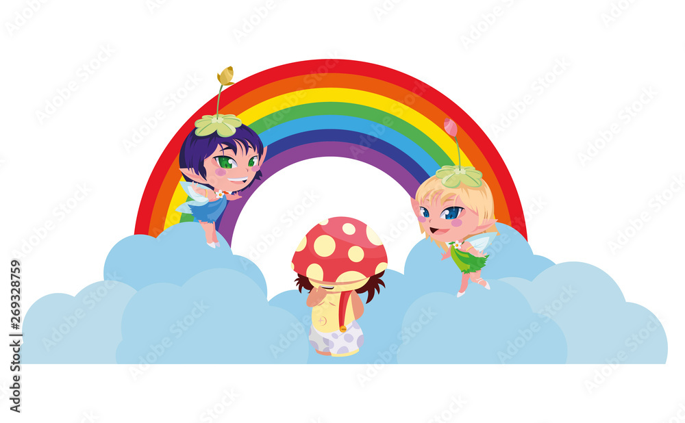 beautiful magic fairies with fungu elf and rainbow beautiful magic fairies with fungu elf and rainbow