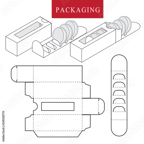 Package for bakery.Vector Illustration of Box.Package Template. Isolated White Retail Mock up.