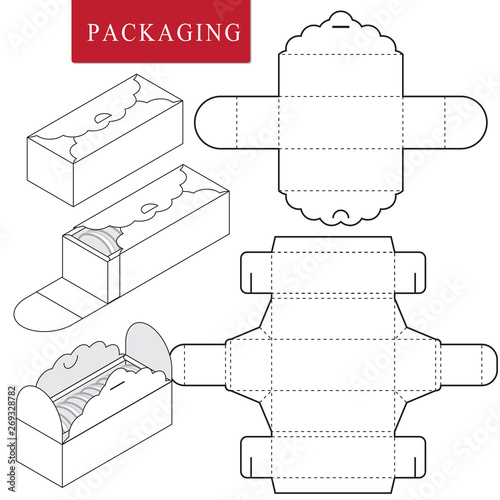Package for bakery.Vector Illustration of Box.Package Template. Isolated White Retail Mock up.