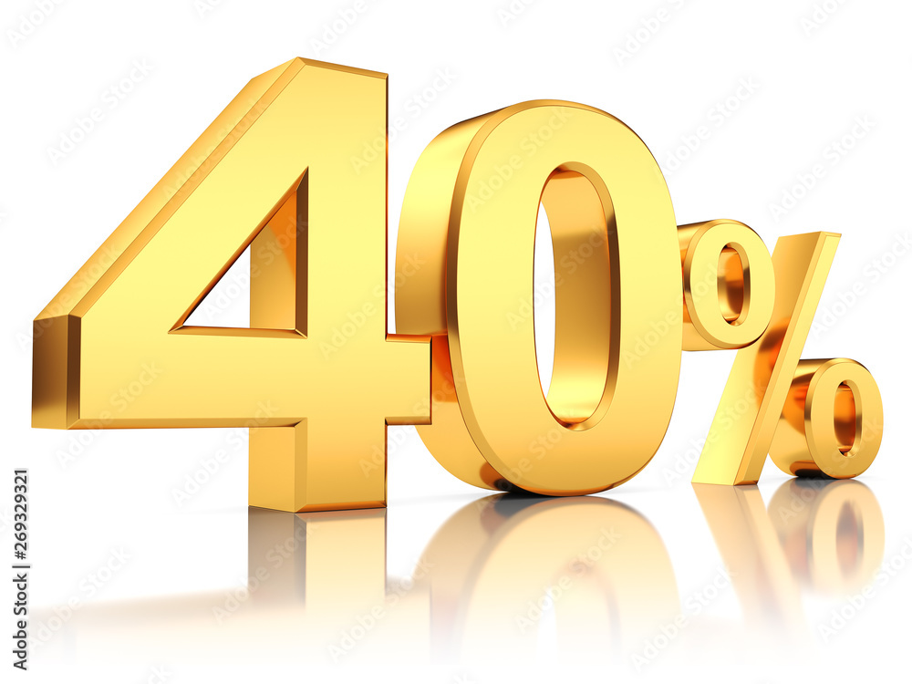 3d render illustration. Golden forty percent on a white background. 3d render illustration. Golden forty percent on a white background.