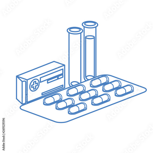 laboratory instruments with medicines in white background