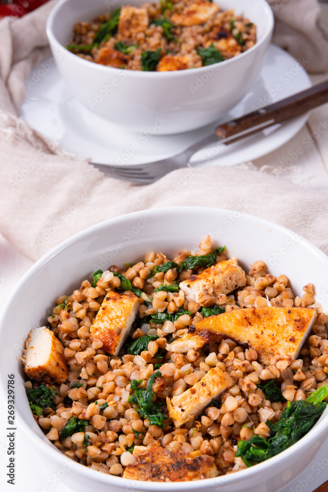 Kaszotto- polish food from buckwheat with grilled chicken Kaszotto- polish food from buckwheat with grilled chicken