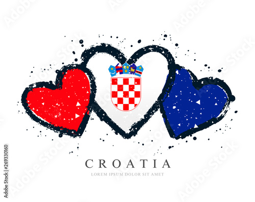 Croatian flag in the form of three hearts. Vector illustration photo