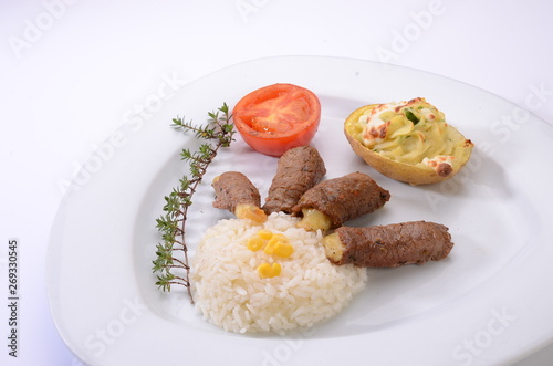 rolled beef with cheese stuffed served with rice