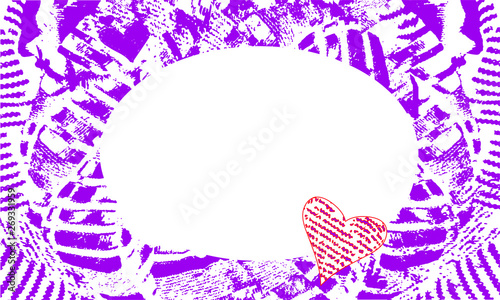 Abstract frame with oval neckline and purple hearts