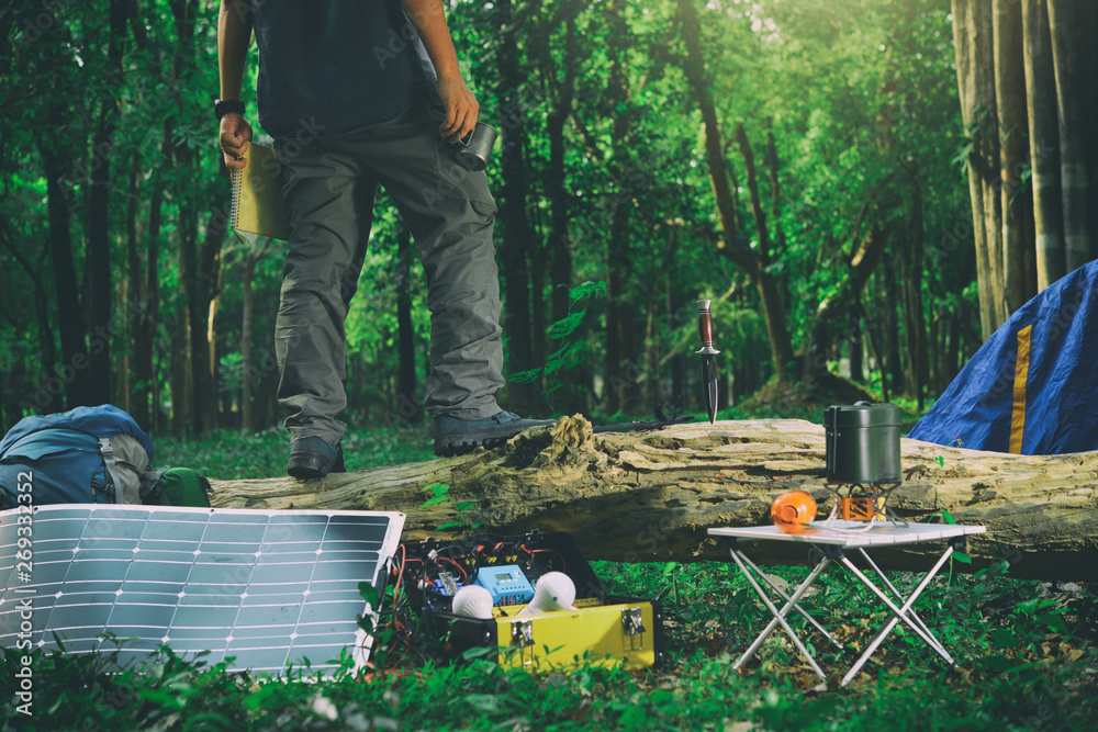 Solar Chargers for Camping, Power Box Battery Camping, Flexible solar  panels Stock Photo | Adobe Stock