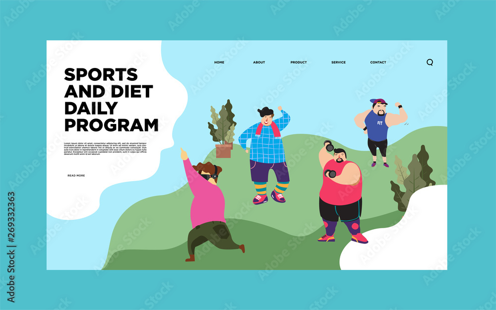 Fototapeta premium Illustration of Sports and Diet Daily Program. Illustration can use for, landing page, template, ui, web, homepage, poster, banner, flyer