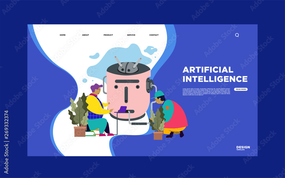 Artificial Intelligence vector illustration landing page,website, apps Artificial Intelligence vector illustration landing page,website, apps
