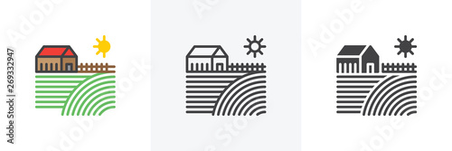 Farm house icon. Line, glyph and filled outline colorful version, Farm field outline and filled vector sign. Symbol, logo illustration. Different style icons set. Vector graphics