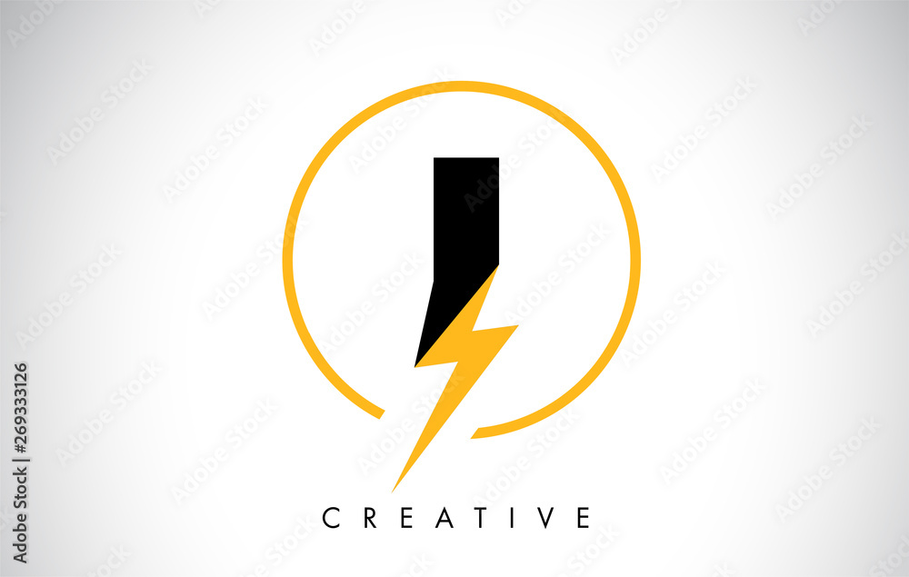I Letter Logo Design With Lighting Thunder Bolt. Electric Bolt Letter Logo