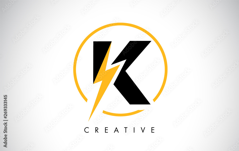 K Letter Logo Design With Lighting Thunder Bolt. Electric Bolt Letter Logo K Letter Logo Design With Lighting Thunder Bolt. Electric Bolt Letter Logo