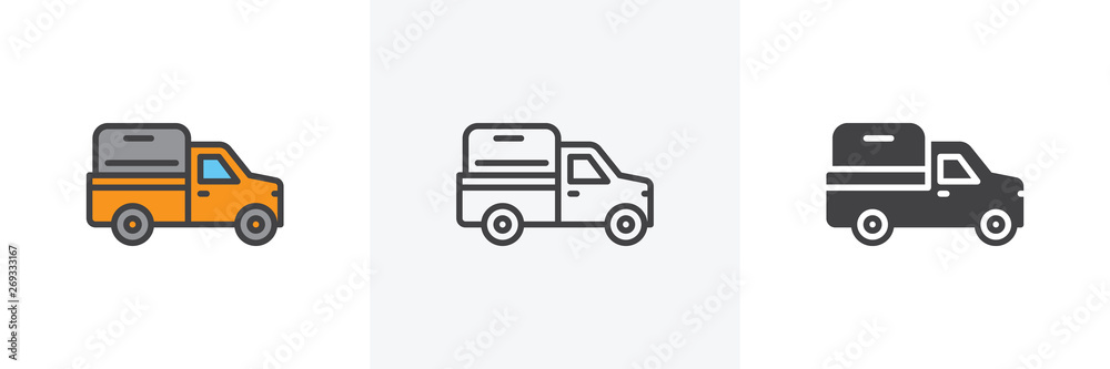 Pickup truck icon. Line, glyph and filled outline colorful version, farm truck outline and filled vector sign. Symbol, logo illustration. Different style icons set. Vector graphics
