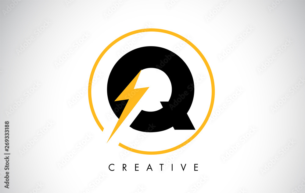 Q Letter Logo Design With Lighting Thunder Bolt. Electric Bolt Letter Logo Q Letter Logo Design With Lighting Thunder Bolt. Electric Bolt Letter Logo