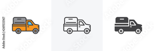Pickup truck icon. Line, glyph and filled outline colorful version, farm truck outline and filled vector sign. Symbol, logo illustration. Different style icons set. Vector graphics