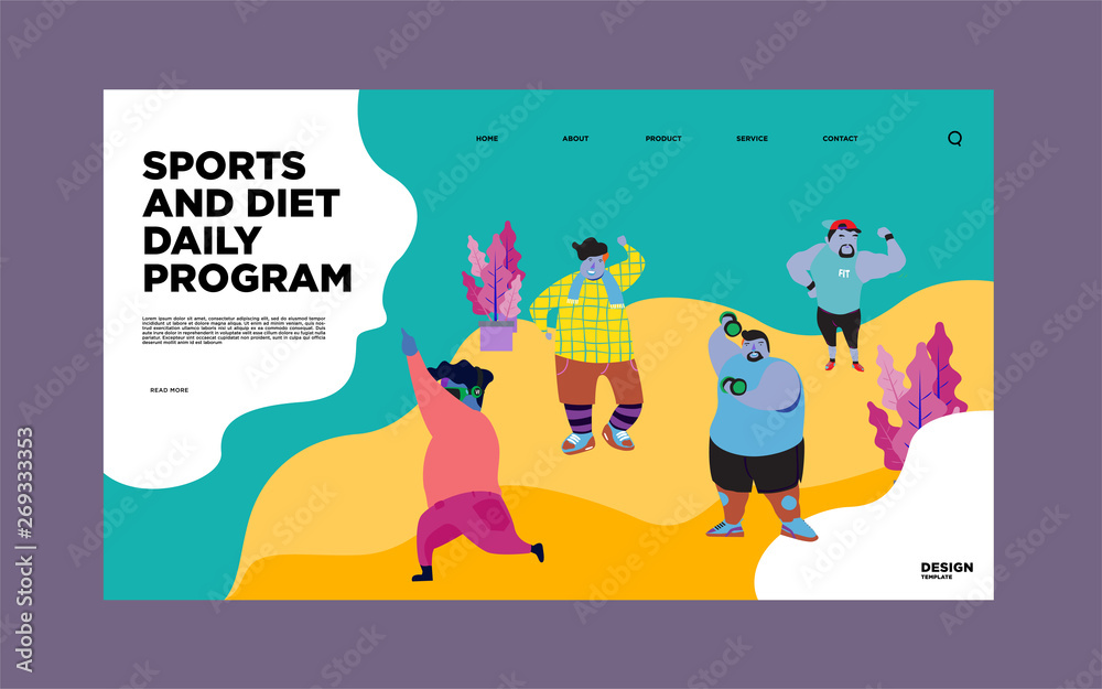 Obraz premium Illustration of Sports and Diet Daily Program. Illustration can use for, landing page, template, ui, web, homepage, poster, banner, flyer