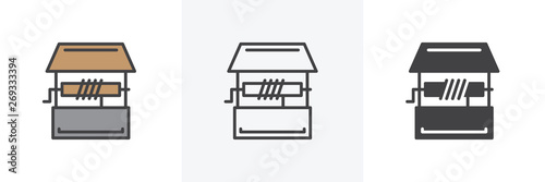 Water well icon. Line, glyph and filled outline colorful version, wooden well outline and filled vector sign. Symbol, logo illustration. Different style icons set. Vector graphics