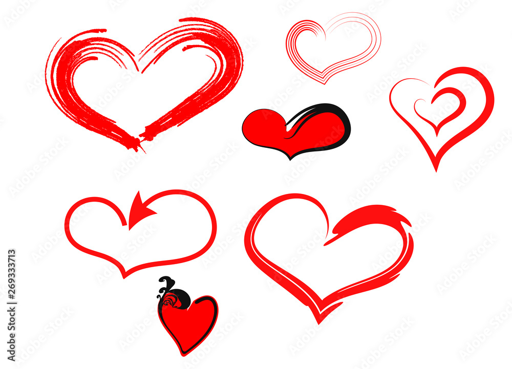 hearts of different size and shape on white background