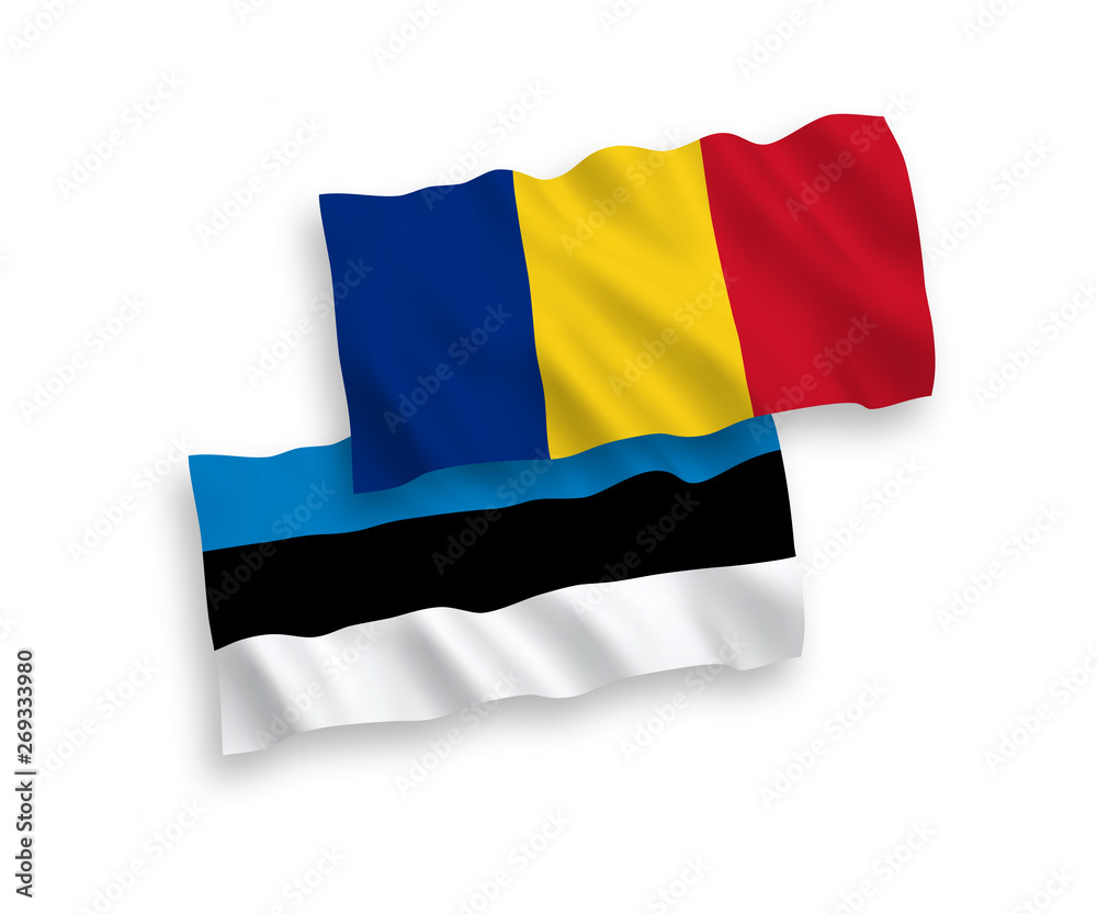 National vector fabric wave flags of Estonia and Romania isolated on white background. 1 to 2 proportion. National vector fabric wave flags of Estonia and Romania isolated on white background. 1 to 2 proportion.
