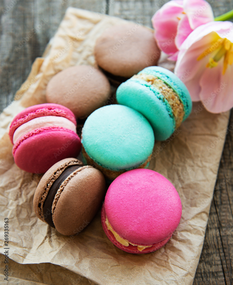 Colorful macaroons and tulips Colorful macaroons and tulips