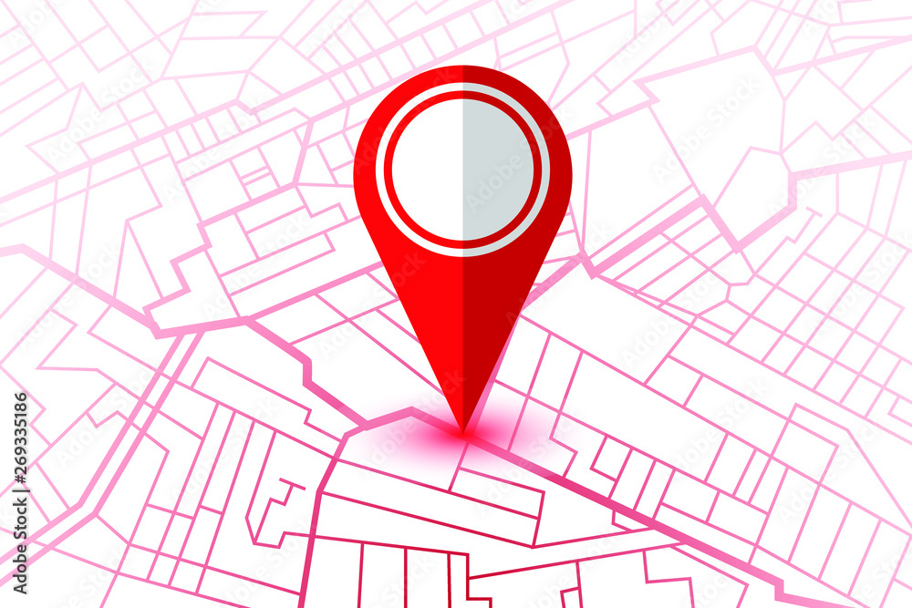 Fototapeta premium Red pin showing location on gps navigator map. Vector illustration
