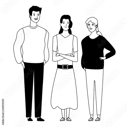 group of people avatar cartoon character in black and white