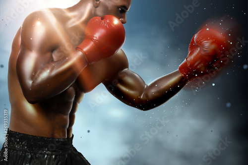 Strong boxer throwing a hook