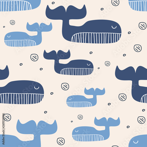 Cute whale seamless pattern...