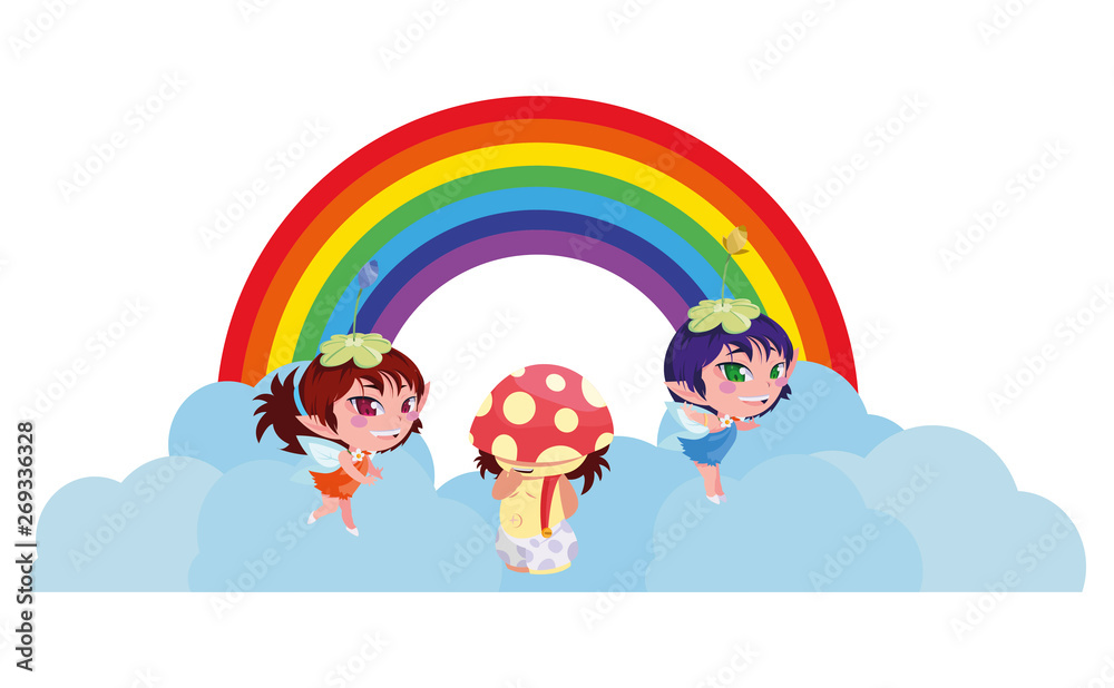 beautiful magic fairies with fungu elf and rainbow beautiful magic fairies with fungu elf and rainbow