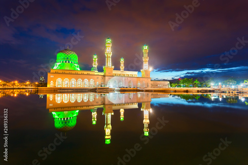 Kota Kinabalu City Mosque (The Floating Mosque) or Masjid Bandaraya Kota Kinabalu in blue hour