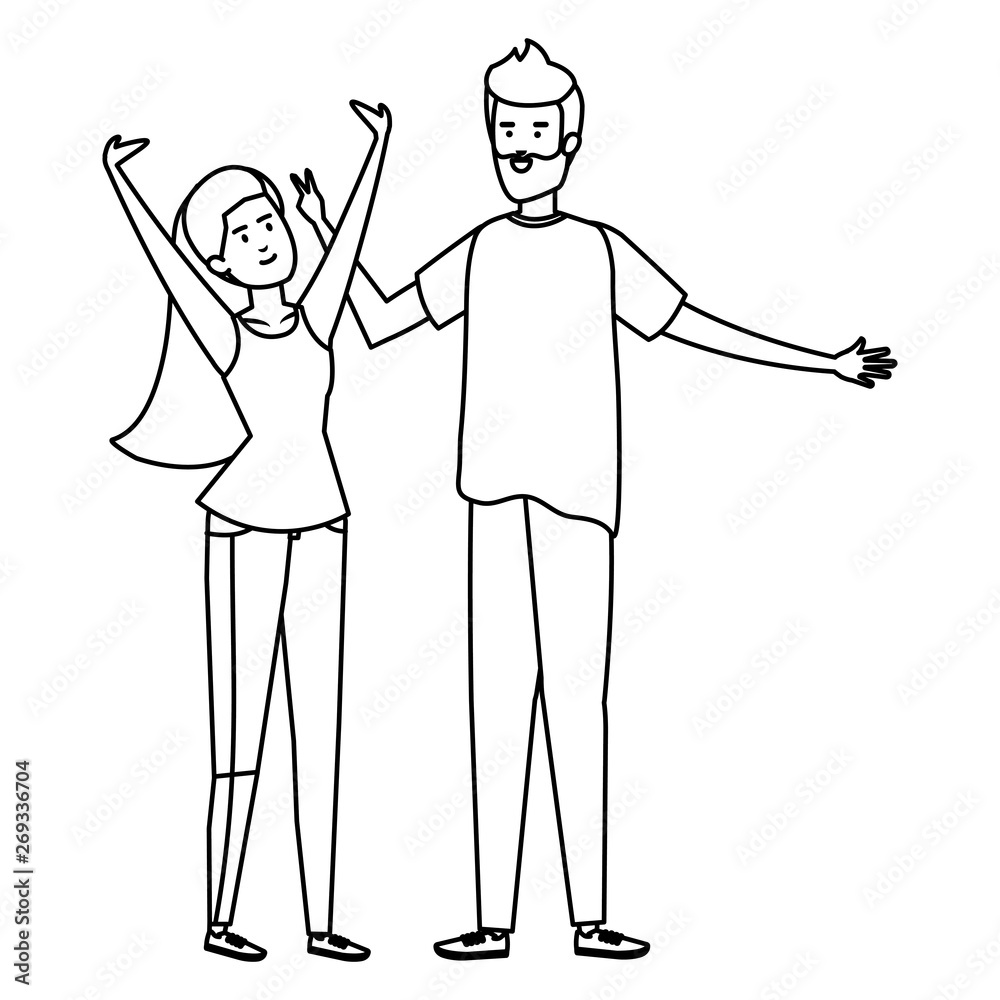 young couple celebrating avatars characters young couple celebrating avatars characters