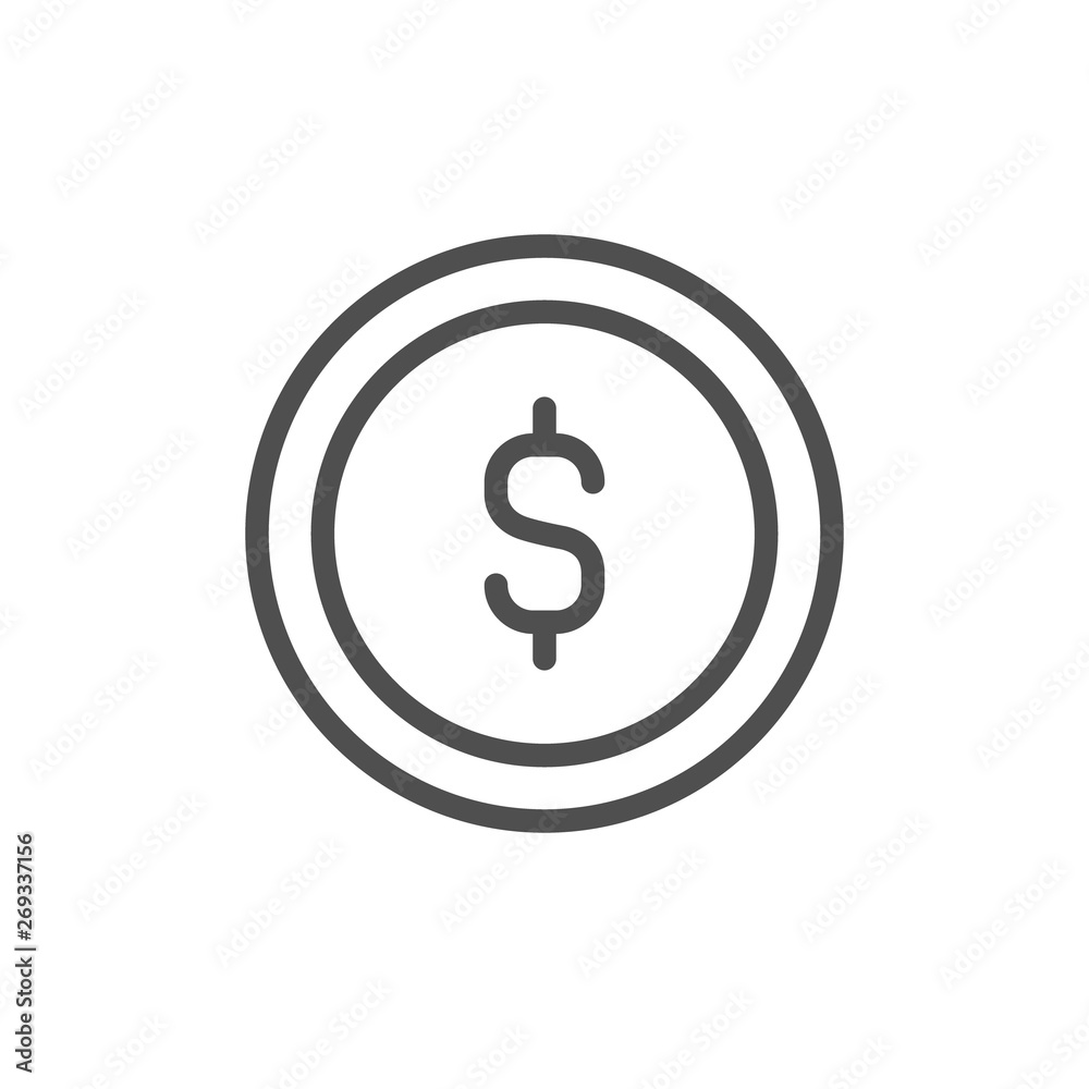 Dollar coin vector icon. Cash save, earn line outline sign, linear thin symbol, flat design for web, website, mobile app Dollar coin vector icon. Cash save, earn line outline sign, linear thin symbol, flat design for web, website, mobile app