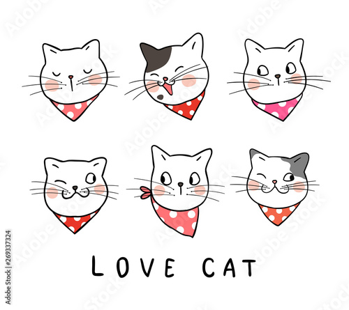 Draw set different emotion face of cat.