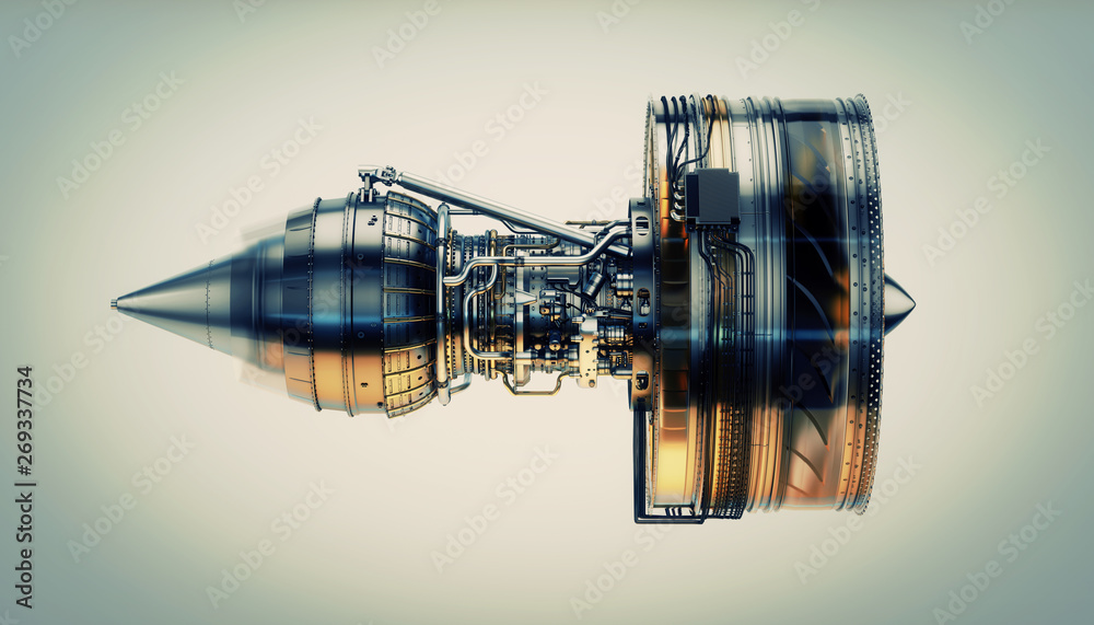 Part of real airplane turbine, 3d illustration