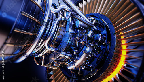 Part of real airplane turbine, 3d illustration photo
