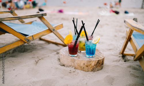 Wallpaper Mural Summer drinks with blur beach on background. Vacation concept. Torontodigital.ca