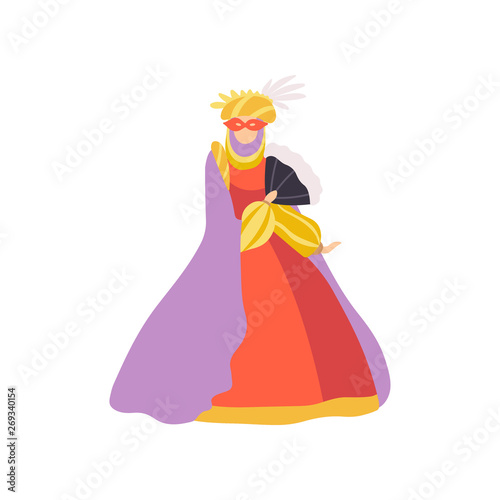 Woman in Red Dress and Mask  Carnival of Venice  Masquerade Ball Design Element Vector Illustration
