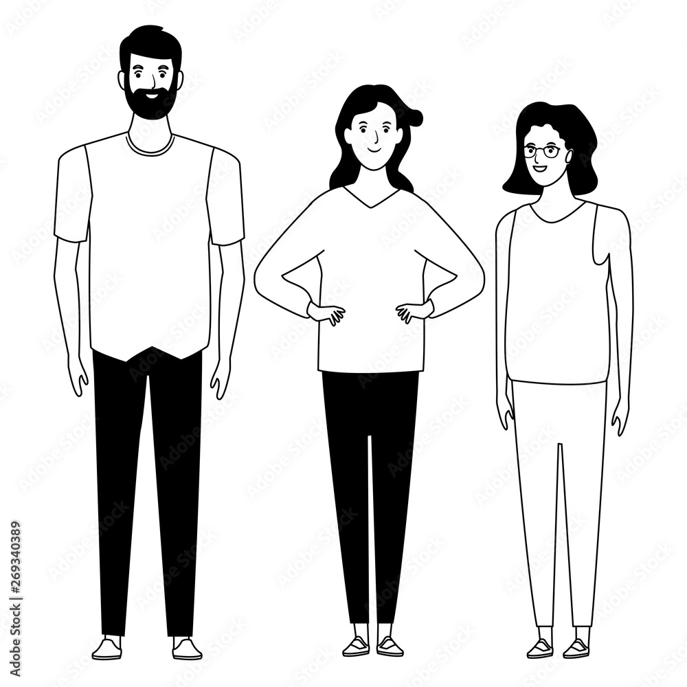 group of people avatar cartoon character in black and white group of people avatar cartoon character in black and white