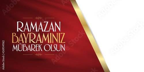 Eid al-Fitr Mubarak Islamic Feast Greetings (Turkish: Ramazan Bayraminiz Mubarek Olsun) Holy month of muslim community Ramazan. Billboard, Poster, Social Media, Greeting Card template. 