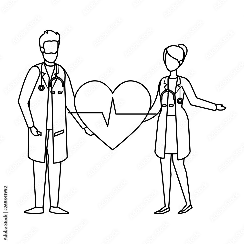 couple of professionals doctors with heart cardio couple of professionals doctors with heart cardio