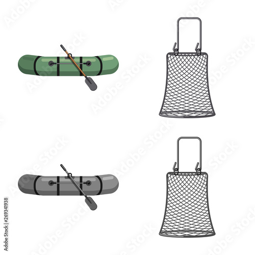 Isolated object of fish and fishing symbol. Set of fish and equipment stock symbol for web.