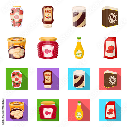Vector illustration of can and food logo. Set of can and package vector icon for stock.