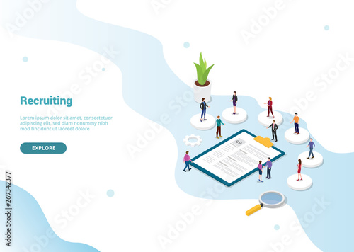 recruitment or recruiting process concept with team select people candidate for website template or landing homepage banner - vector